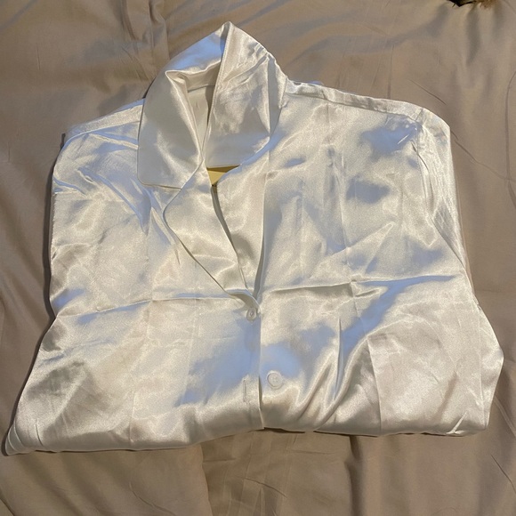 White Satin Button-Up Lounge top - Picture 2 of 2